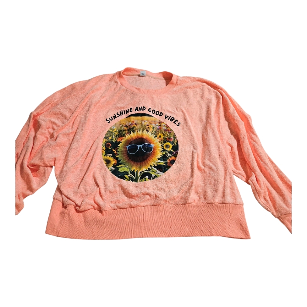 Sunshine And Good Vibes Sunflower Upcycled Old Navy Sweatshirt Plus XXL
